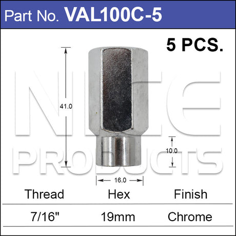 Chrome Nuts pk5 VAL100C-5 - Nice Products | Universal Auto Spares