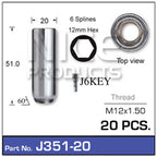 Wheet Nuts Pack (20) J351-20 - Nice Products | Universal Auto Spares