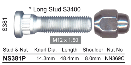 Stud & Nut NS381P - Nice Products | Universal Auto Spares