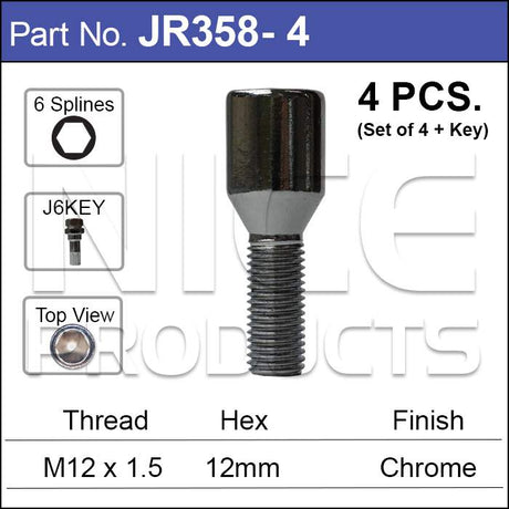 Chrome Nuts (set of 4 + Key) JR358-4 - Nice Products | Universal Auto Spares