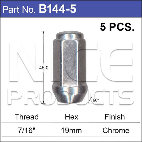 Chrome Nuts pk5 B144-5 - Nice Products | Universal Auto Spares