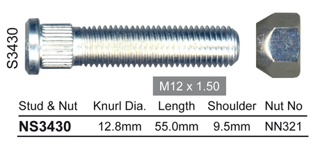 Long Stud & Nut NS3430 - Nice Products | Universal Auto Spares