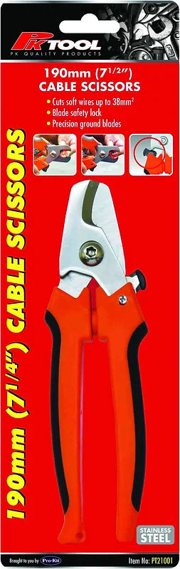 190mm (71/2”) Cable Scissors Precision Ground Blades - PKTool | Universal Auto Spares