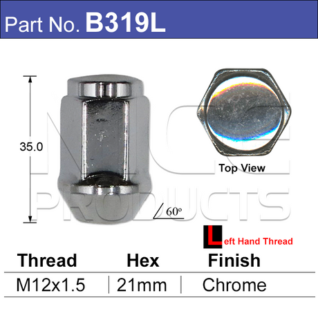 Chrome Nut B319L - Nice Products | Universal Auto Spares