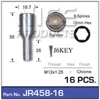 Chrome Nuts (set of 16 + Key) JR458-16 - Nice Products | Universal Auto Spares