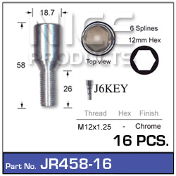 Chrome Nuts (set of 16 + Key) JR458-16 - Nice Products | Universal Auto Spares