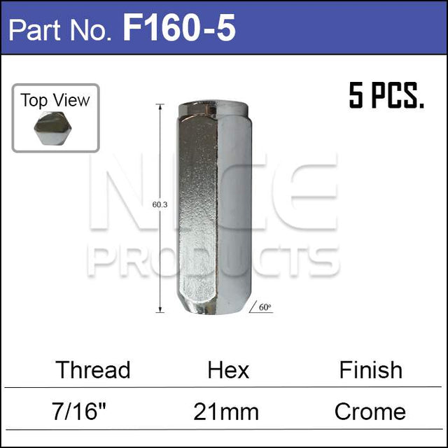 Chrome Nuts pk5 F160-5 - Nice Products | Universal Auto Spares