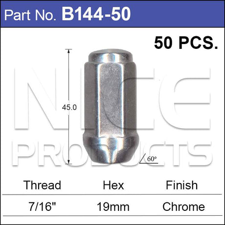 Chrome Nuts pk50 B144-50 - Nice Products | Universal Auto Spares