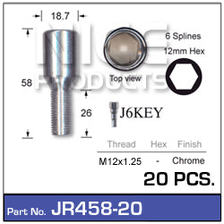 Chrome Nuts (set of 20 + Key) JR458-20 - Nice Products | Universal Auto Spares