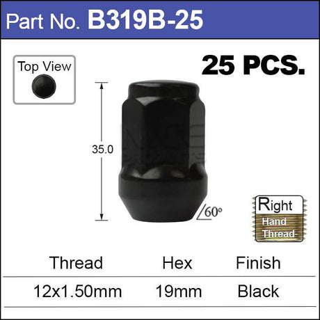 Black Nuts pk25 B319B-25 - Nice Products | Universal Auto Spares