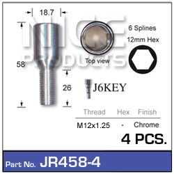 Chrome Nuts (set of 4 + Key) JR458-4 - Nice Products | Universal Auto Spares