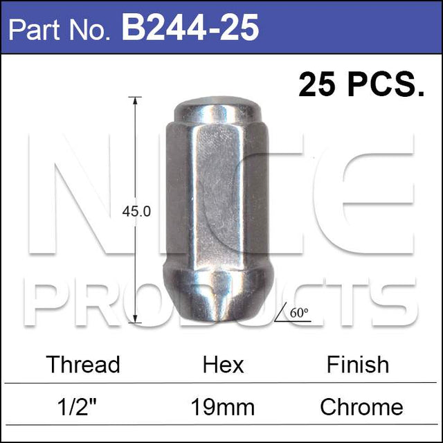 Chrome Nuts pk25 B244-25 - Nice Products | Universal Auto Spares