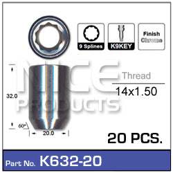 Chrome Nuts pk20 K632-20 - Nice Products | Universal Auto Spares