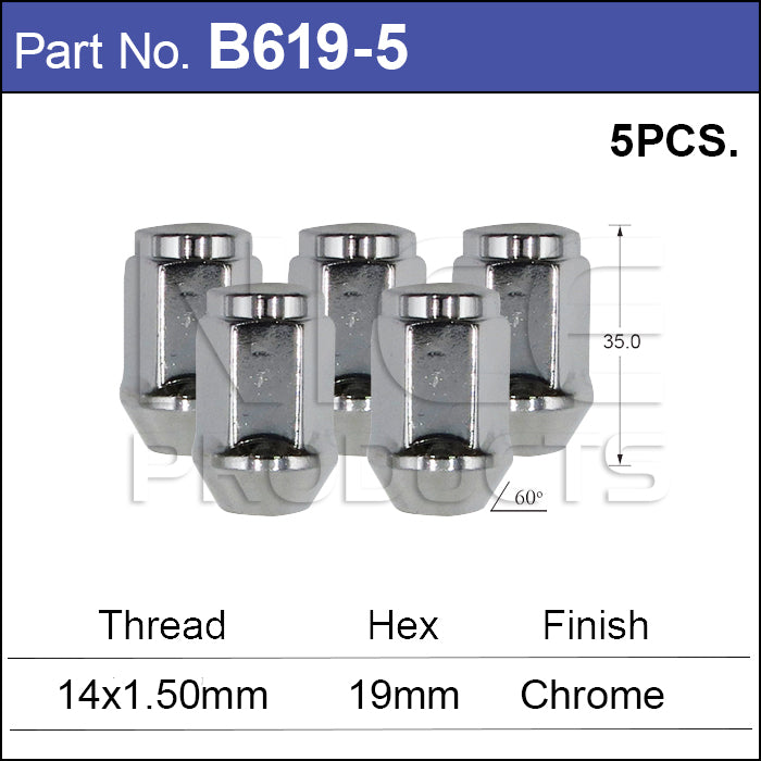 Chrome Nuts pk5 B619-5 - Nice Products | Universal Auto Spares