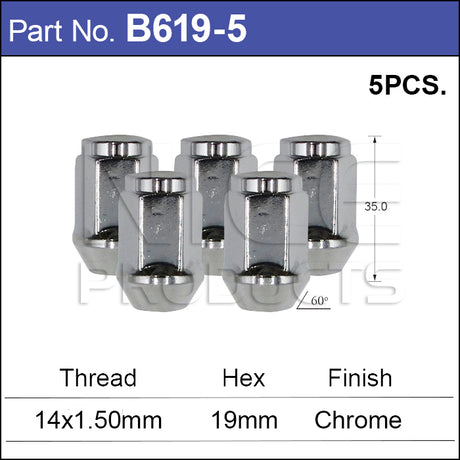 Chrome Nuts pk5 B619-5 - Nice Products | Universal Auto Spares