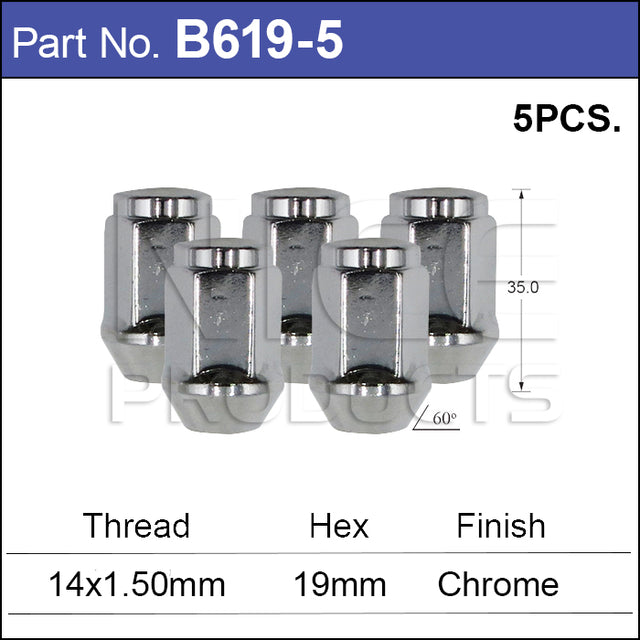 Chrome Nuts pk5 B619-5 - Nice Products | Universal Auto Spares