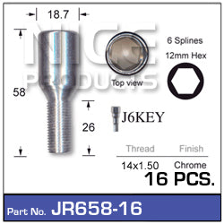 Chrome Nuts (set of 16 + Key) JR658-16 - Nice Products | Universal Auto Spares