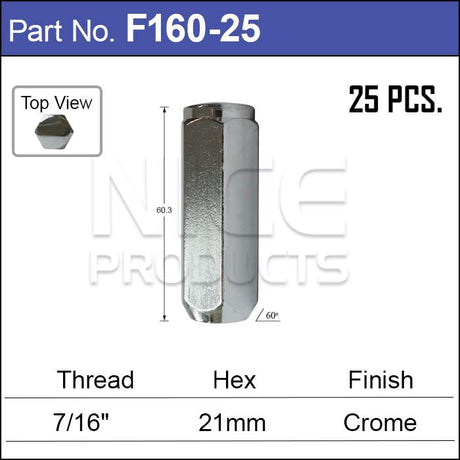 Chrome Nuts F160-25 - Nice Products | Universal Auto Spares