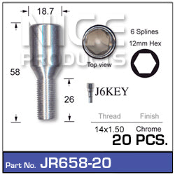 Chrome Nuts (set of 20 + Key) JR658-20 - Nice Products | Universal Auto Spares