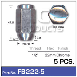 Chrome Nuts Pk5 FB222-5 - Nice Products | Universal Auto Spares