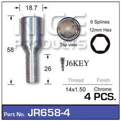 Chrome Nuts (set of 4 + Key) JR658-4 - Nice Products | Universal Auto Spares