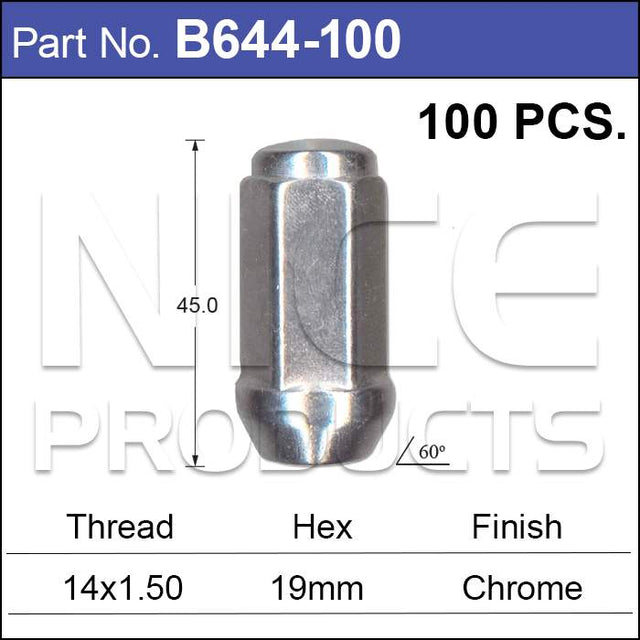 Chrome Nuts pk100 B644-100 - Nice Products | Universal Auto Spares