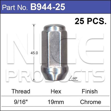 Chrome Nuts Pk 25 B944-25 - Nice Products | Universal Auto Spares