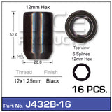 Black NUTS pk16 J432B-16 - Nice Products | Universal Auto Spares
