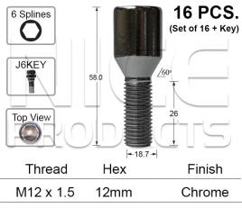 Chrome Wheel Bolts JR358RL-16 - Nice Products | Universal Auto Spares