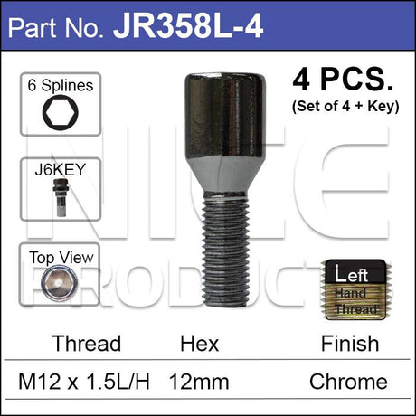 Chrome Wheel Bolts JR358L-4 - Nice Products | Universal Auto Spares