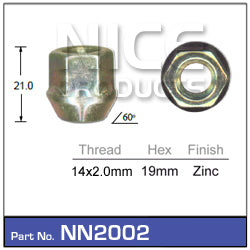 Wheel nuts 14mm x 2mm NN2002 - Nice Products | Universal Auto Spares