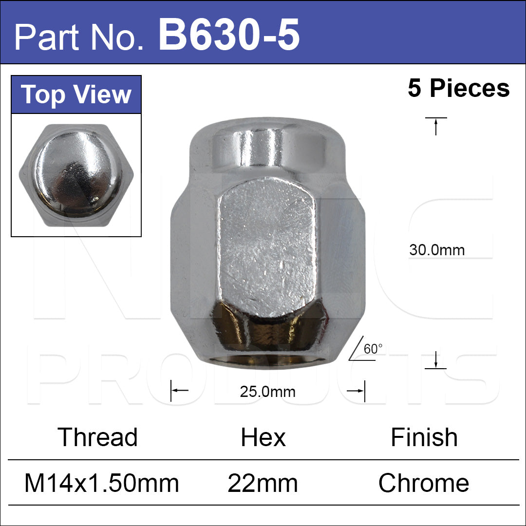 Chrome Nuts pk5 B630-5 - Nice Products | Universal Auto Spares