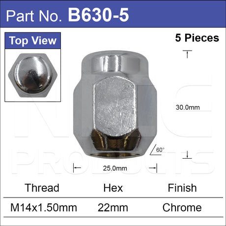 Chrome Nuts pk5 B630-5 - Nice Products | Universal Auto Spares