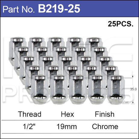 Chrome Nuts Pkt 25 B219-25 - Nice Products | Universal Auto Spares