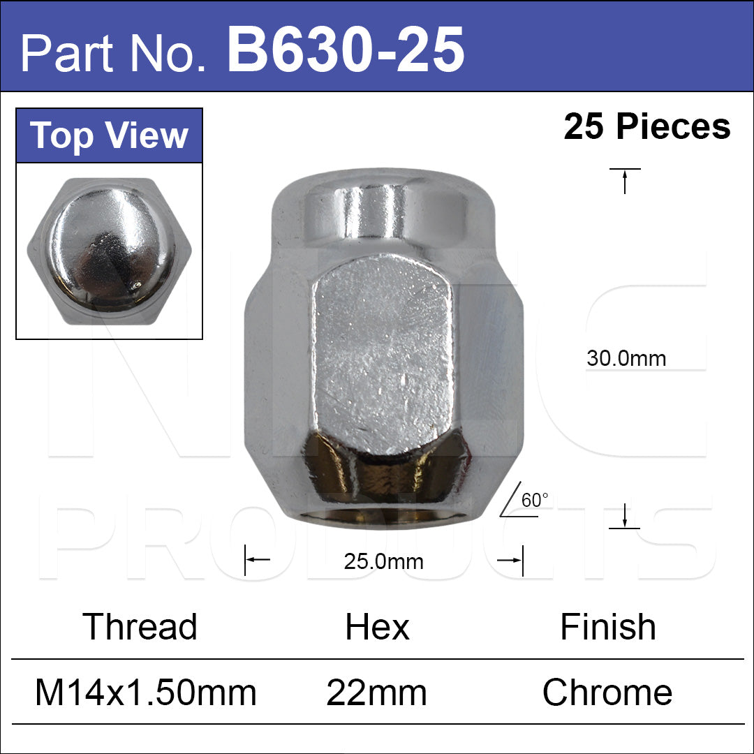 Chrome Nuts pk25 B630-25 - Nice Products | Universal Auto Spares