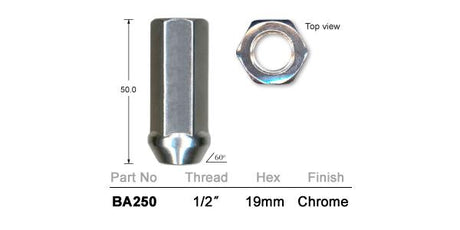 Chrome Nuts pk100 BA250-100 - Nice Products | Universal Auto Spares