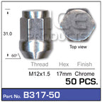 Chrome Nuts pk50 B317-50 - Nice Products | Universal Auto Spares