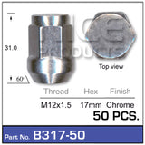 Chrome Nuts pk50 B317-50 - Nice Products | Universal Auto Spares