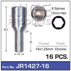 Chrome Wheel Bolts JR1427-16 - Nice Products | Universal Auto Spares