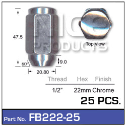 Chrome Nuts pk25 FB222-25 - Nice Products | Universal Auto Spares