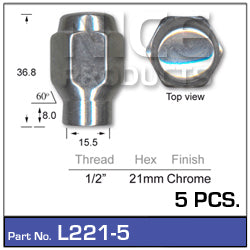 Chrome Nuts pk5 L221-5 - Nice Products | Universal Auto Spares