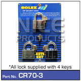 Padlock 70mm pk 3 CR70-3 - Nice Products | Universal Auto Spares