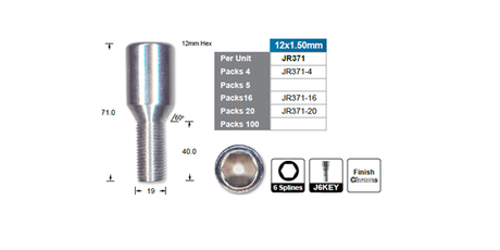 Chrome Wheel Bolt JR371 - Nice Products | Universal Auto Spares