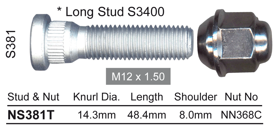 Stud & Nut NS381T - Nice Products | Universal Auto Spares