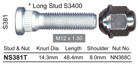 Stud & Nut NS381T - Nice Products | Universal Auto Spares