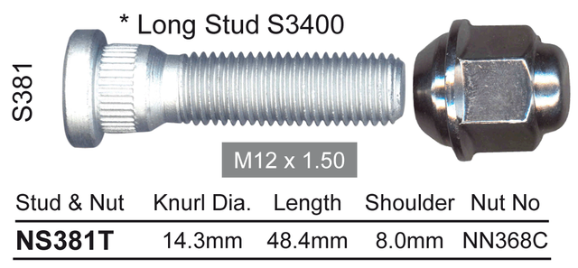 Stud & Nut NS381T - Nice Products | Universal Auto Spares