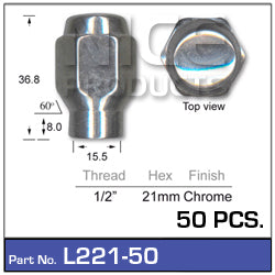 Chrome Nuts pk50 L221-50 - Nice Products | Universal Auto Spares