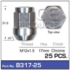 Chrome Nuts pk25 B317-25 - Nice Products | Universal Auto Spares