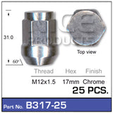 Chrome Nuts pk25 B317-25 - Nice Products | Universal Auto Spares