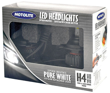 2 Piece Led Headlight Globes In Display Box Pure White 6500k - MotoLite | Universal Auto Spares